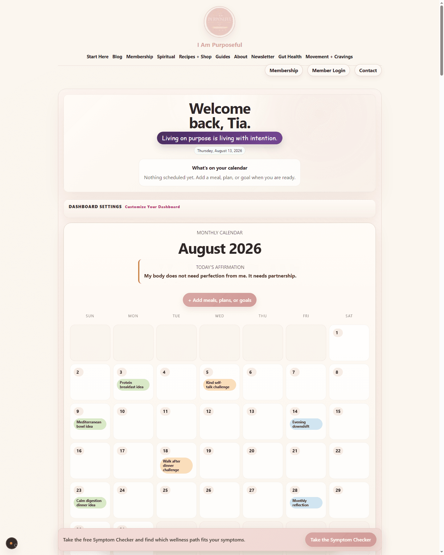 Preview of the Purposeful Pal Plus membership dashboard